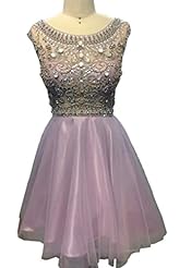 Natural   Waistline Jeweled Open-Back  Beaded Charmeuse/Tulle Cocktail  Dress With Rhinestones