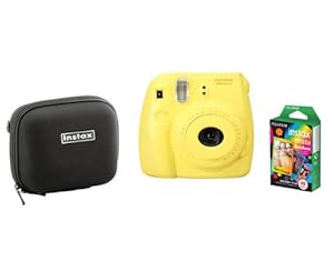 Fujifilm Instax Mini 8 Yellow Camera + Mini Rainbow Colored Border 10 images + case