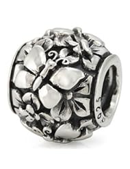 Genuine Ohm Beads (TM) Product. 925 Sterling Silver Butterfly Garden Bead Charm. 100% Satisfaction Guaranteed.