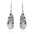 Sterling Silver Marcasite and Clear Glass Teardrop Earrings
