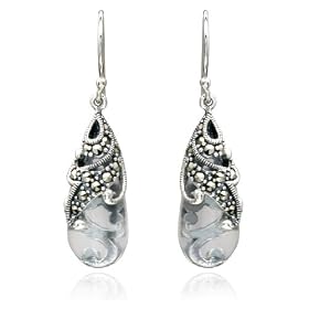 Sterling Silver Marcasite and Clear Glass Teardrop Earrings by Amazon.com Collection