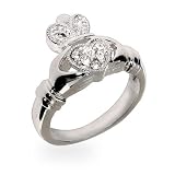 Eve's Addiction Sparkling Cubic Zirconia Sterling Silver Claddagh Ring