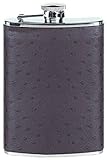 Simran HF-8-ILC Ajmer 8 oz. Dark Brown Ostrich Skin Italian Leather Stainless Steel Flask