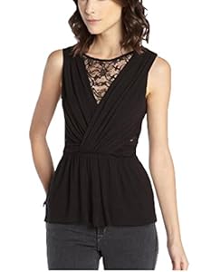 Kiss-girl Women's Jersey and Lace Cutout Sleeveless Top Large Size Black