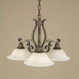 Murray Feiss F1982/3PBR Seville Three-Light Downlight Chandelier in Peruvian Bronze and Antique Alabaster Glass Shades