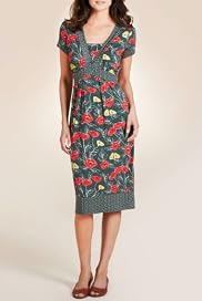 Per Una Wide Empire Line Rose & Leaf Print Dress [T62-6372I-S]
