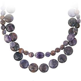 Sterling Silver Bead, Amethyst Bead and Purple Crazy Lace Agate Disc 2-Row... by
