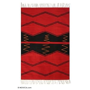 Zapotec wool rug, 'Fire' (4x6)