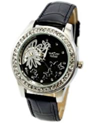 Winner Mechanical Womens Wristwatch with Butterfly Pattern and Rhinestone Decoration