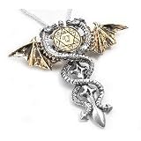Silver-Toned Pewter Gothic Sacred Dragon Star of Solomon Charm Pendant Necklace