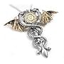 Silver-Toned Pewter Gothic Sacred Dragon Star of Solomon Charm Pendant Necklace