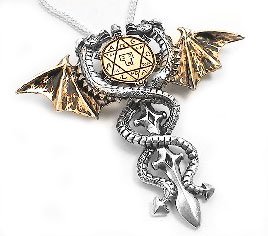 Childrens Toyshop  Jewelry : Silver-Toned Pewter Gothic Sacred Dragon Star of Solomon Charm Pendant Necklace