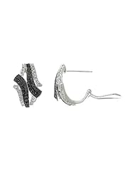 0.97CTW 14K White Gold Genuine Black + White Diamond French Clip Earrings