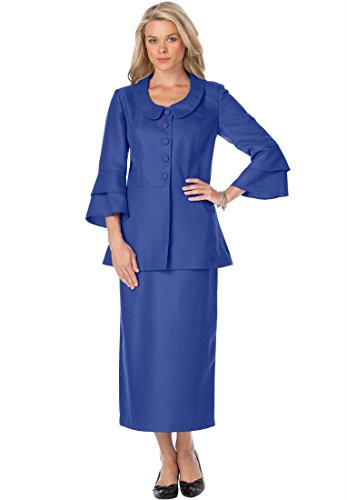 Roamans Women's Plus Size Tiered Sleeve Skirtsuit