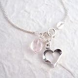Sterling Silver Heart Charm & Rose Quartz Crush Necklace, 16