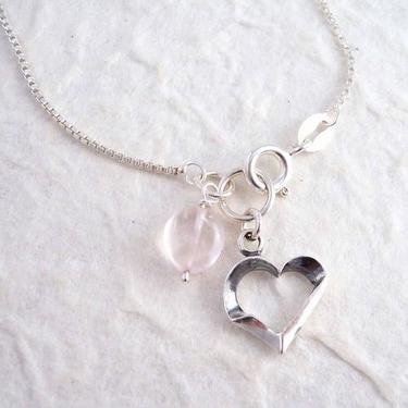Click here to buy Sterling Silver Heart Charm & Rose Quartz Crush Necklace, 18.