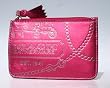 Coach Metallic Leather Medium Skinny Business Coin Case Bag with Key Chain 43298 Raspberry