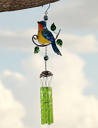 Bluejay Bird Wind Chime - Mother's Day Gift for Mom Bird Suncatcher - Mother's Day Gifts - Gifts for Mom - Gifts for Her - Mother's Day Gift Ideas - Mother's Day Gift From Daughter - Birthday Gift for Grandma - Stained Glass Retro Style Antiqued Hammered Metal - 34 Inch High