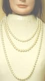 Sj.071, Set of Two One Strand Very Long Chain Shown Two Strand Other Medium Chain Simulated Ivory Pearl Necklace for Women and Teens