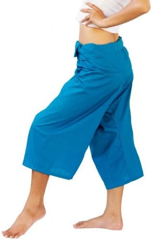 Treasures of Thailand Light Cotton 3/4 Capri Thai Fisherman Pants One-size Turquoise