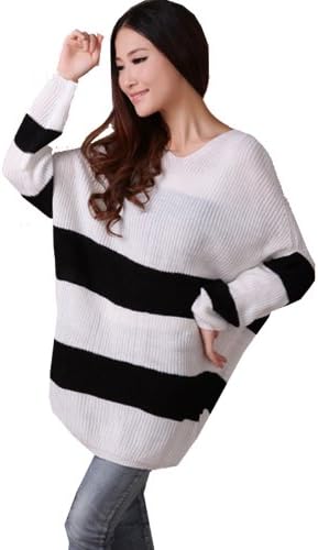 GT-Dress new arrival women's loose medium-long plus size sweater batwing sleeve stripe sweater outerwear women