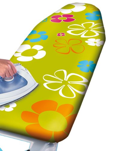 Wenko 1236645500 Bügelbrettbezug Green Flowers - wäscheschonende Schaumstoffpolsterung, Aluminiumbeschichtung, Baumwolle, 130 x 51 cm