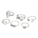 FANMURAN 6 Pcs Fine Turquoise Arrow Moon Statement Midi Rings Set Women Jewelry