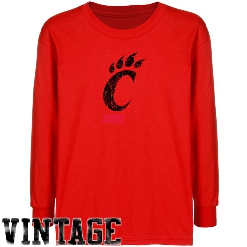 Cincinnati Bearcats Youth Red Distressed Logo Vintage T-shirt (X-Large)