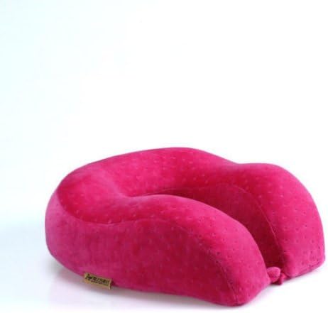 U-Shaped Slow Rebound Memory Foam Travel Neck Pillow for Cervical vertebrae care with Velvet Case Color : Rose Red
