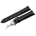 Just Bling Women's JB-20MMSILV_BLK 20mm Genuine Black Crocodile Pattern Butterfly Buckle Leather Watch Band