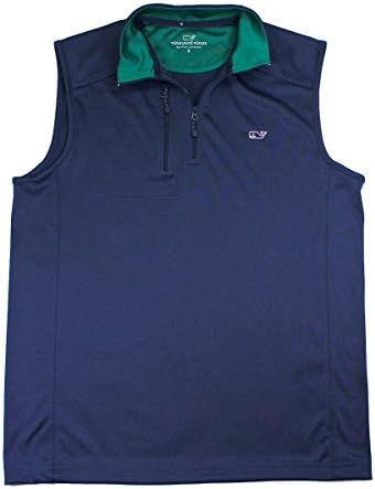 Vineyard Vines Mens Solid Blue Blazer Jersey 1/4 Zip Vest Pullover