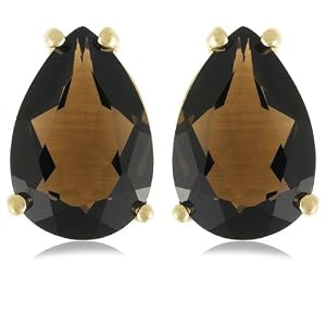 10k Yellow Gold Pear Shaped Smoky Quartz Earrings by