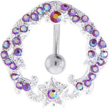 Ruby Aurora Gem STAR WREATH Reverse Belly Ring Tummy Huggy