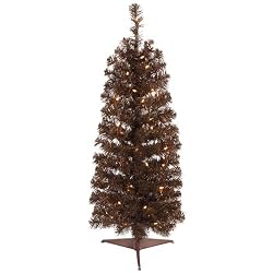 4.5' Pre-Lit Mocha Brown Artificial Pencil Tinsel Christmas Tree - Clear Lights