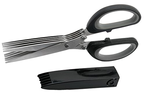 Black Friday Sale! Herb Scissors Best Quality with 5 Blades and Cover - Heavy Duty, Stainless Steel Kitchen Shears for Cutting Herbs