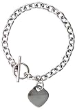 Sterling Silver Oval Link Rolo Bracelet / Necklace with Heart Disc