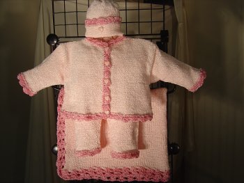 cpk7bk,Baby pink chenille/raspberry trim girls outfit