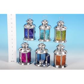 Metal Tea Light Lantern With Tinted Glass (615029)