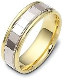 Multi Texture Two-Tone 18 Karat Gold 7mm Comfort Fit Weddig Band Ring