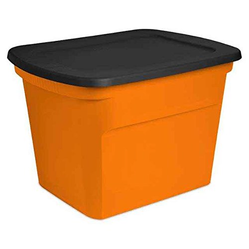 sterilite 18 gallon orange & black storage tote