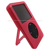 DreamBargains Premium iPod Classic 80gb / iPod Video 30gb Crystal Case with Kickstand - RED PINK + Protective Screen Film + USB travel charger - Combo Pack
