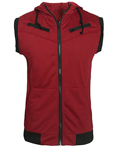 Lende Mens Active Casual Color Blocks Sleeveless Hoodie Zip-up