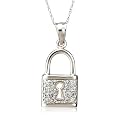 14k White Gold Diamond Lock Pendant