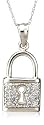 14k White Gold Diamond Lock Pendant (.16 cttw, J Color, I2 Clarity), 18"