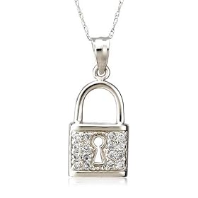 14k White Gold Diamond Lock Pendant (.16 cttw, J Color, I2 Clarity), 18