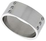 Surgical Steel 3/8 (9mm) Flat, Square Band with 3 CZ Stones on Each Corner