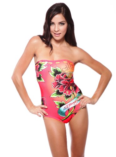 ED Hardy DIAMOND ROSE Strapless One Piece Swimsuit
