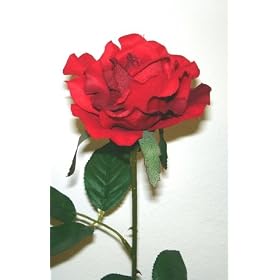 Artificial Silk Medium Rose Single Stem - 65cm, Red, Medium