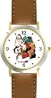Santa Claus with Bag of Presents Christmas Theme - WATCHBUDDY&reg; DELUXE TWO-TONE THEME WATCH - Arabic Numbers - Brown Leather Strap-Size-Large ( Men's Size or Jumbo Women's Size )