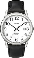 Timex Easy Reader Black Leather Strap Silver-Tone Case with Date T2H281